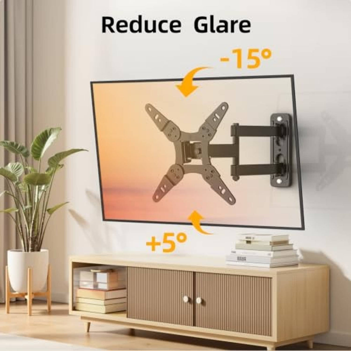 Wall-mounted full-motion TV mount with adjustable tilt angle