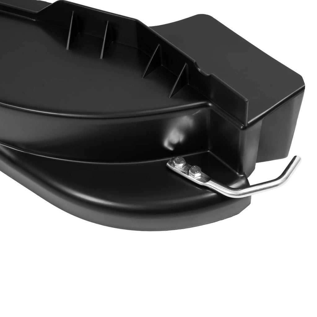 Black mulching plug chute corner detail with attached metal bracket and steel rod