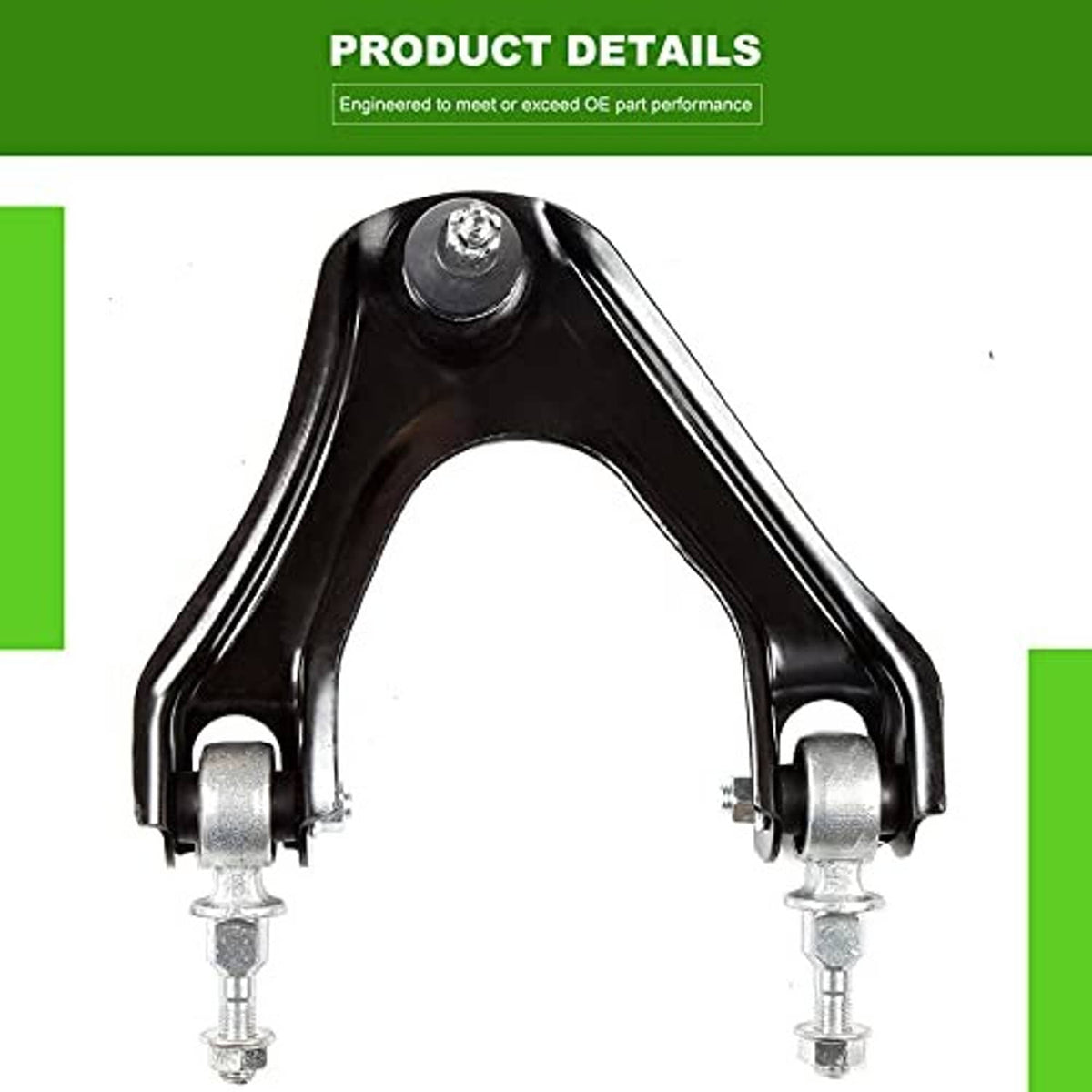 Front upper control arms, black steel with silver ball joints and mounting bolts