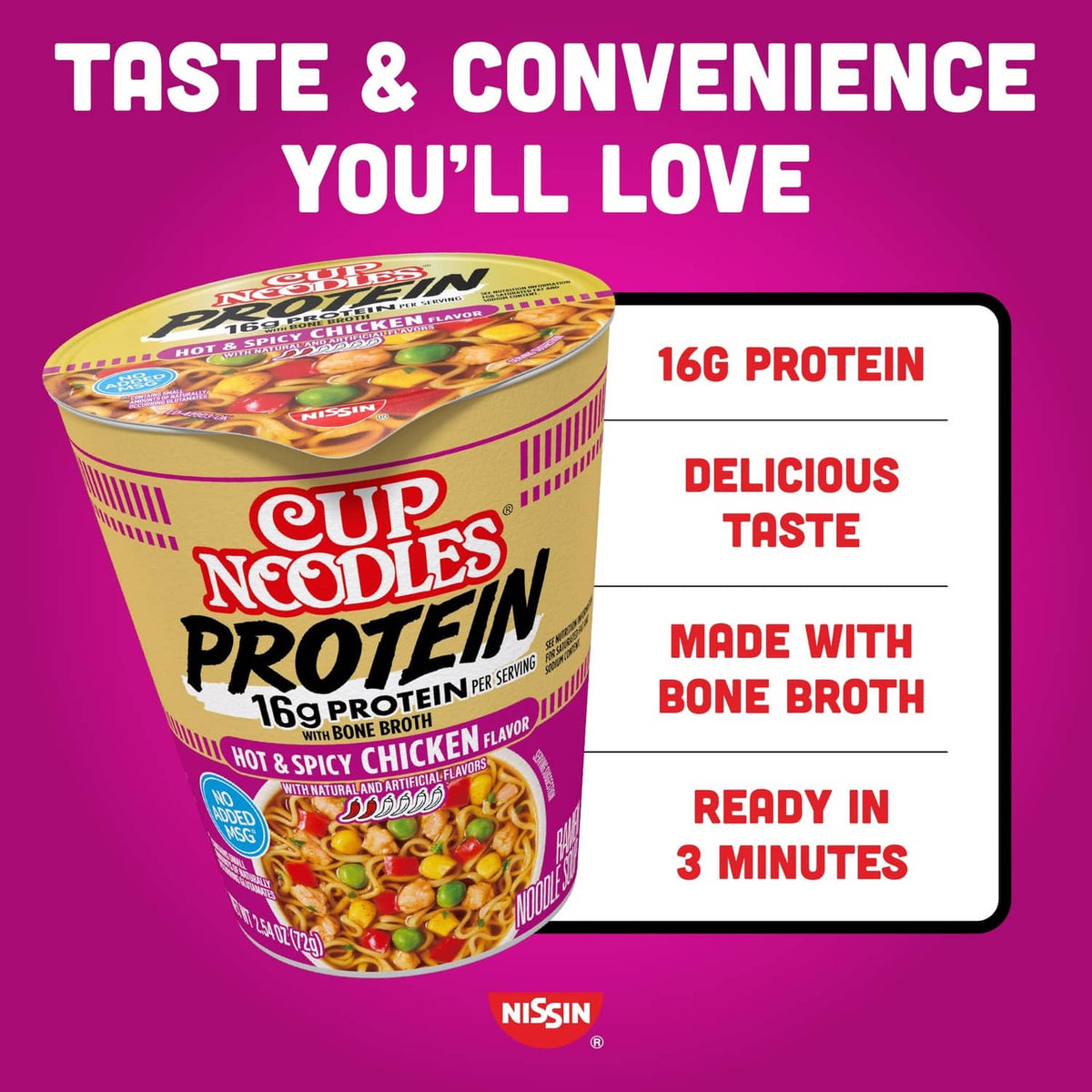 Cup Noodles Protein chicken flavor ramen cup with made with bone broth