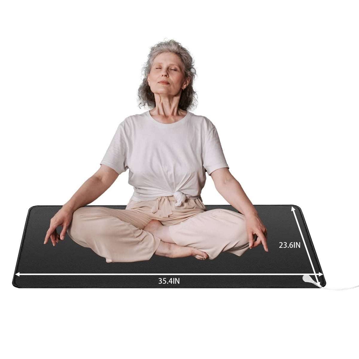 Black grounding mat with 15 ft straight cord, rectangular design for seated use