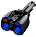 Black car cigarette lighter splitter with dual blue USB/Type-C ports and LED display