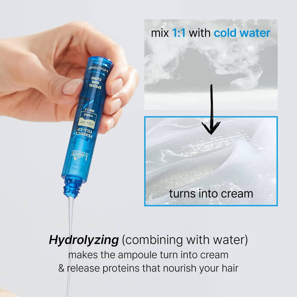 Hair fill-up ampoule in hand, mix 1:1 with cold water to turn into cream