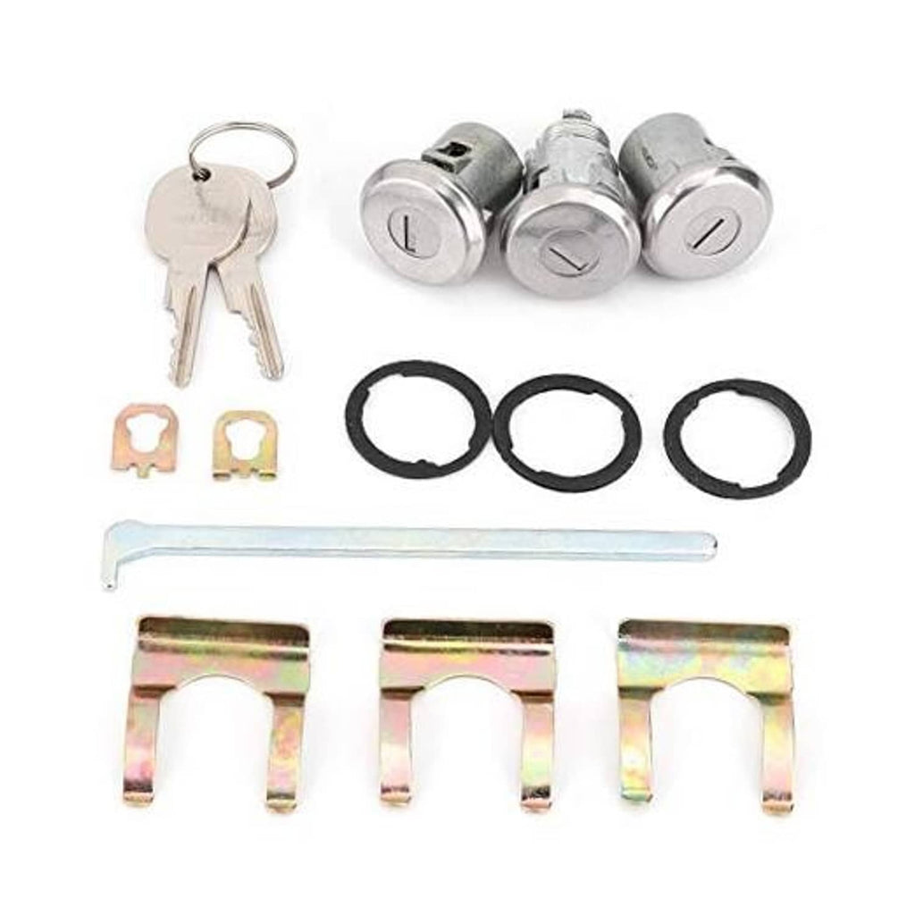 Car door trunk lock cylinder key set with 3 locks, 2 keys, seals and mounting clips