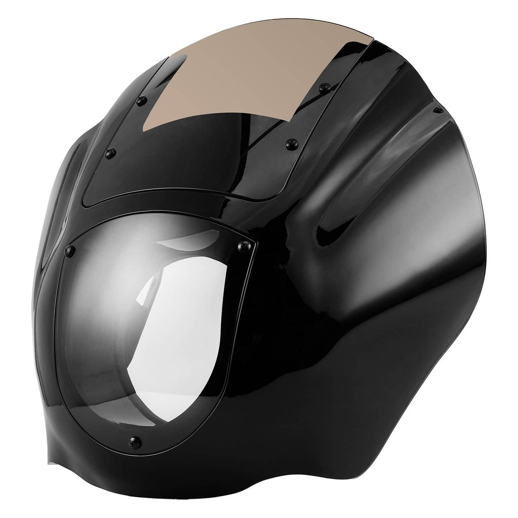 Quarter head fairing windshield side view, glossy black with tinted center panel