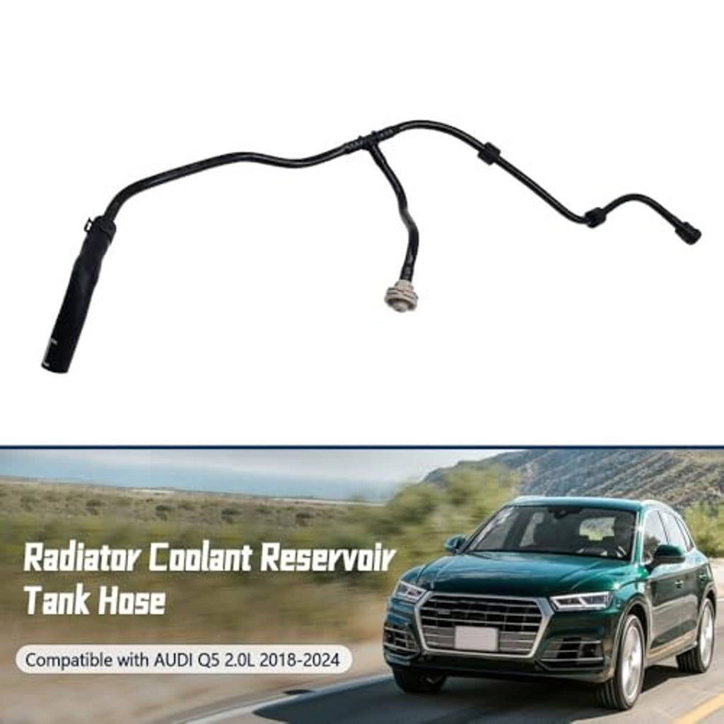 Radiator coolant reservoir hose with black rubber lines and two hose ends