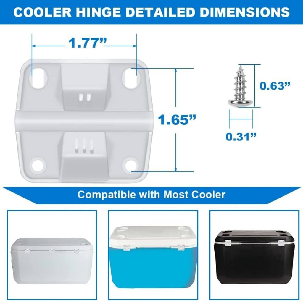White cooler hinge replacement with screw dimensions diagram