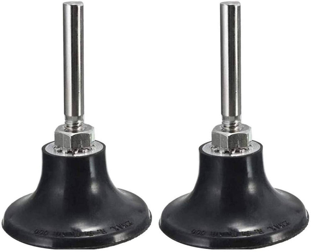 Black 2-inch sanding disc pad holder with metal stems and threaded mounts, pair