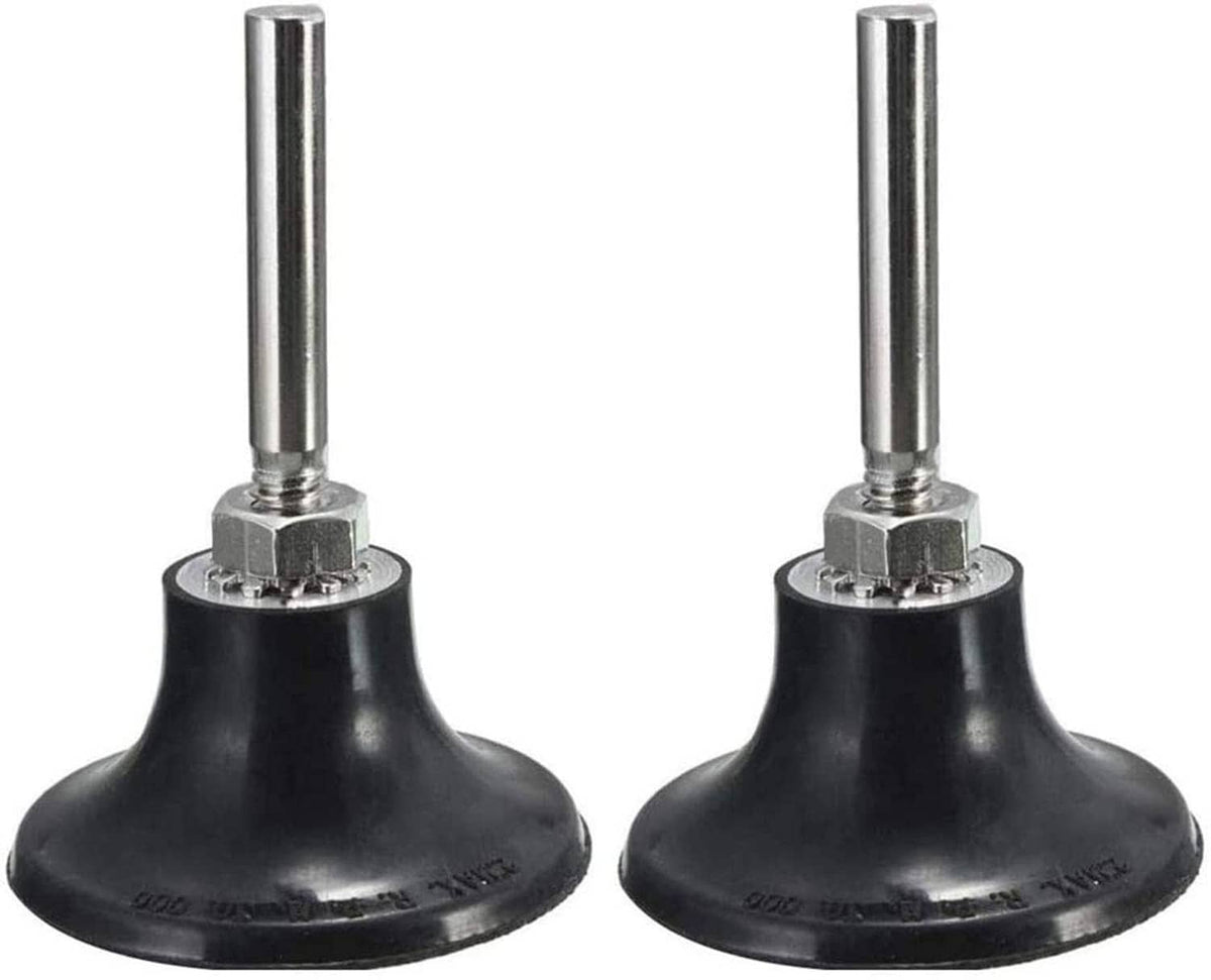 Black 2-inch sanding disc pad holder with metal stems and threaded mounts, pair
