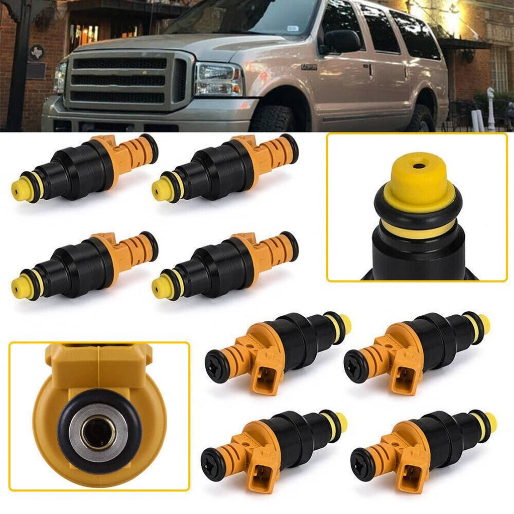 Fuel injector set with engine-style connector and close-up views of the yellow seal
