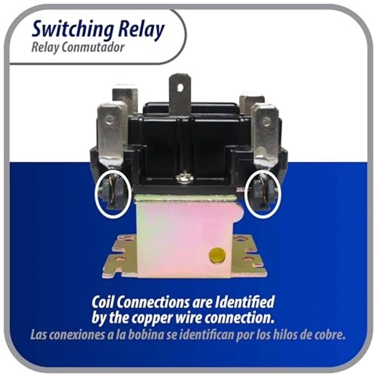 Relay coil connections diagram with highlighted wire connection points and contact plate