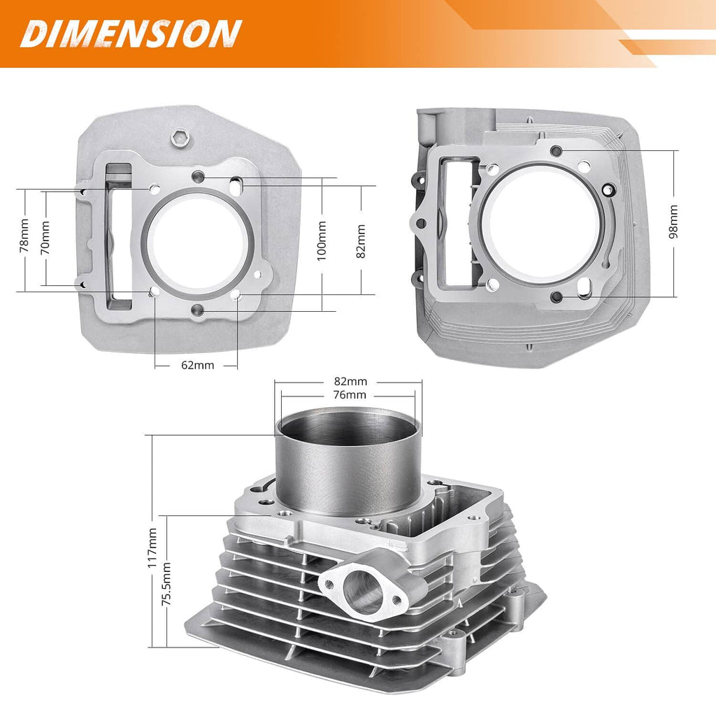 Cylinder kit components with side views and piston-cylinder profile measurements