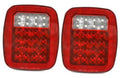 Pair of square red 12V LED combination signal tail lights, clear top lens