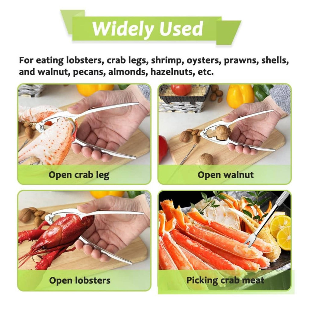 Stainless steel lobster cracker pliers with long pick, for opening shells