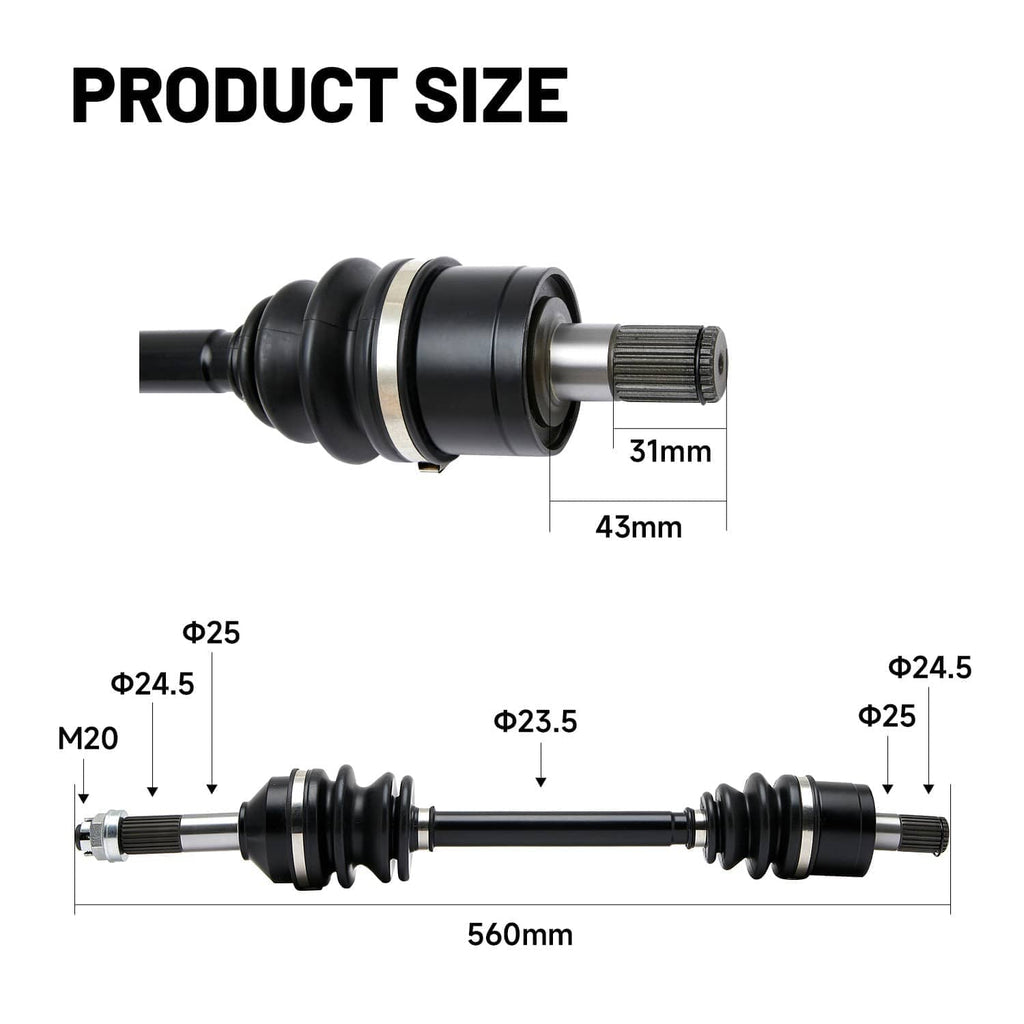 CV axle drive shaft close-up with black boots and metal splined joints