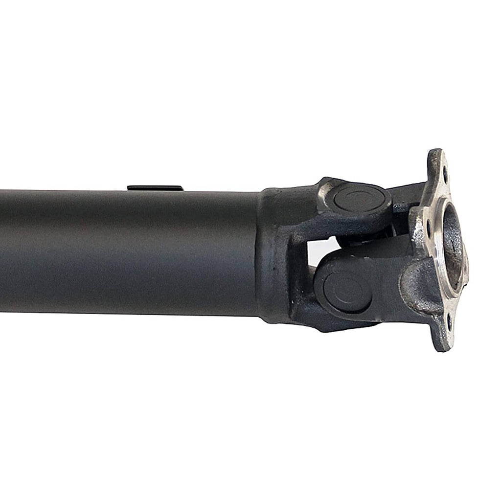 Rear prop shaft yoke with round bushing and circular bolt-hole plate, black steel end