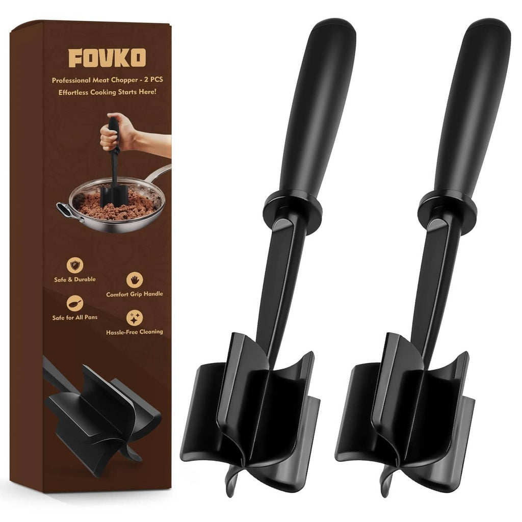 Black meat chopper tool, 2-pack with two wide-beveled beater blades