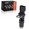Camshaft position sensor with metal mounting tab, black electrical connector and housing