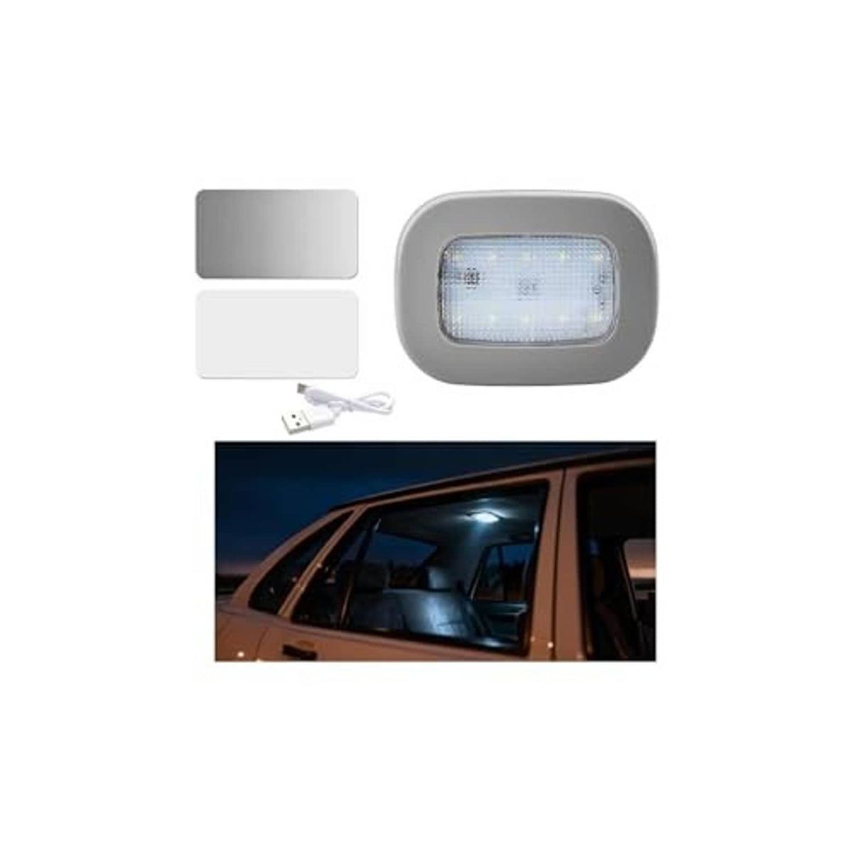 Gray magnetic LED car ceiling roof light kit with USB cable and slim panels