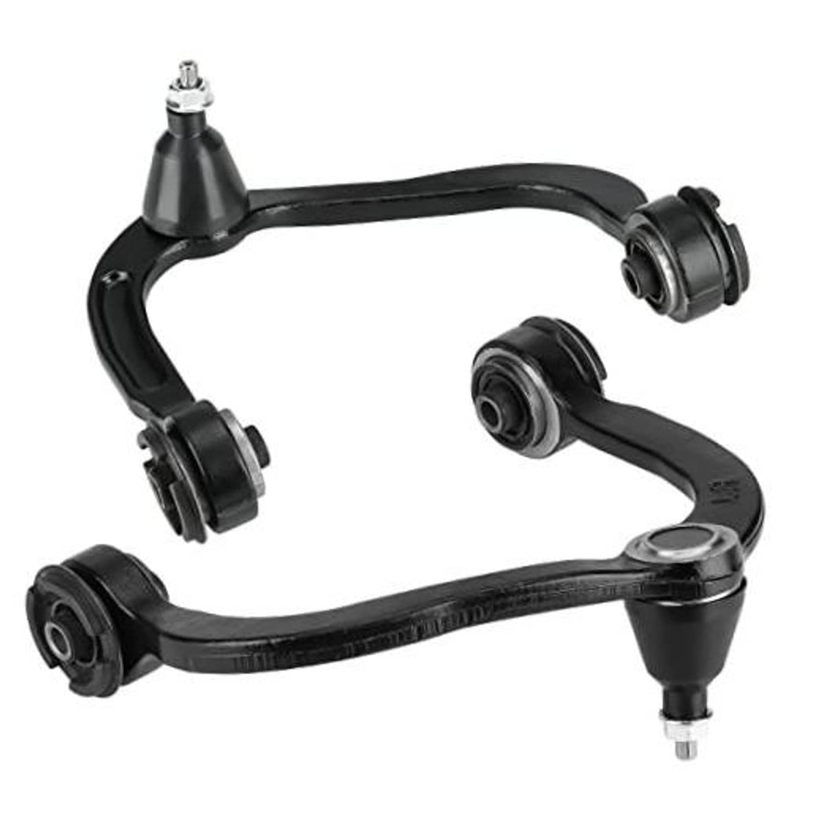 Black front upper control arm set with ball joints and rubber bushings