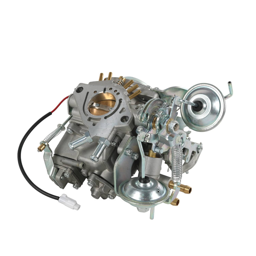 Carburetor assembly with round vacuum diaphragm and fuel/air fittings, metal finish