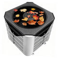 Outdoor AC unit cover with black mesh top and gray breathable sides, secured in place
