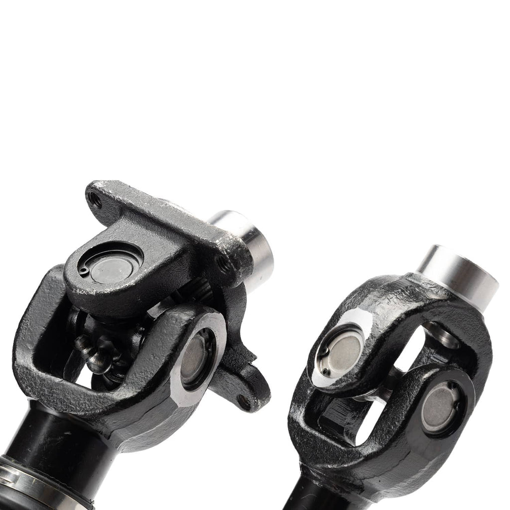 Rear prop shaft axle yoke ends with bolts and metal brackets