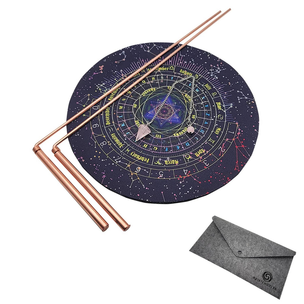 Copper dowsing rod pair with felt storage pouch in kit