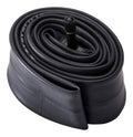 Rolled black bike inner tube with Schrader valve stem for 20-inch tires