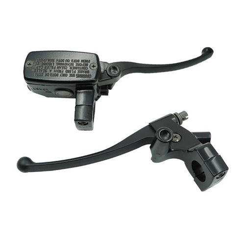 Motorcycle brake master cylinder lever assembly with black brake lever and housing