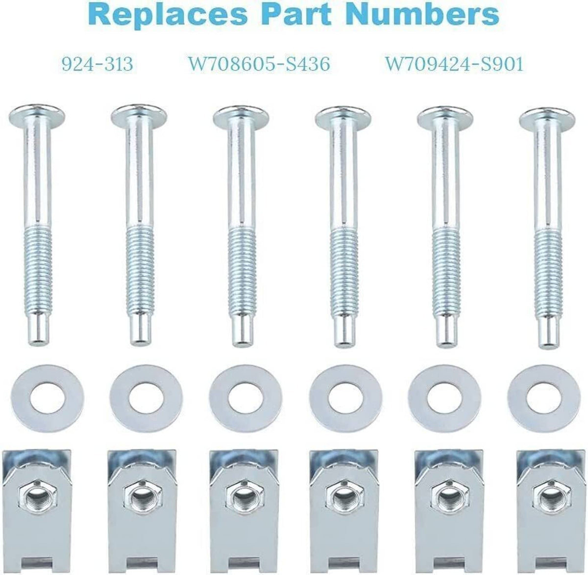 6-piece steel truck bed mounting hardware set with bolts, washers, and clips