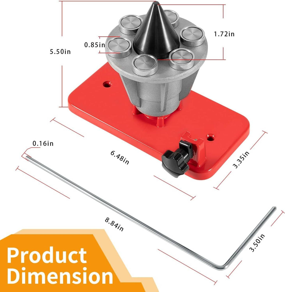 Red magnetic blade balancer base with steel wrench rods and six magnet cups