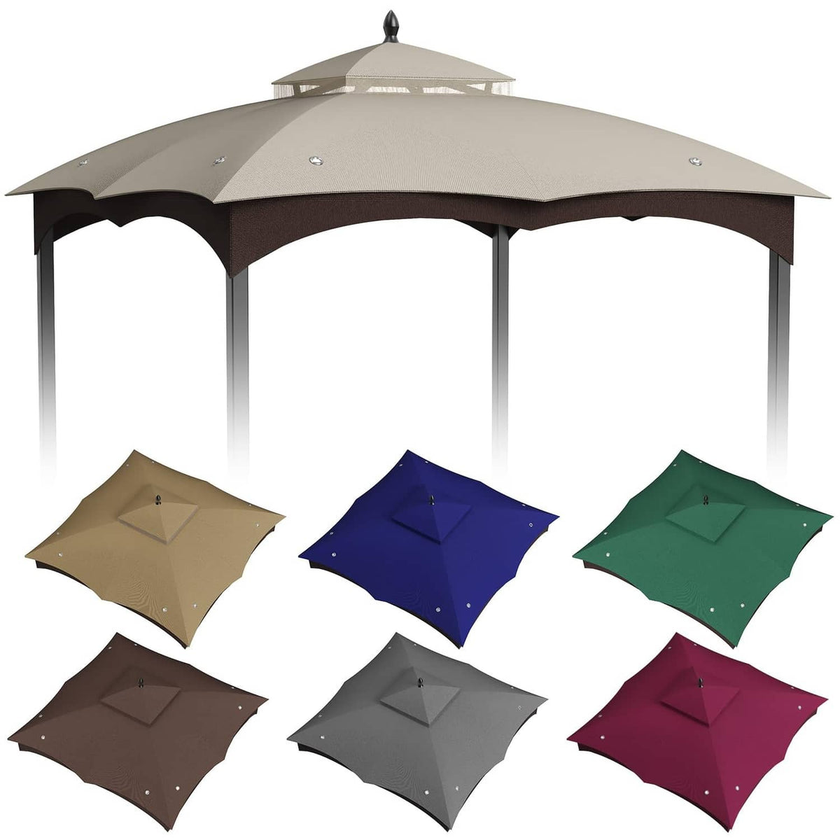 10x12 ft gazebo canopy replacement top, beige fabric with multiple color option swatches