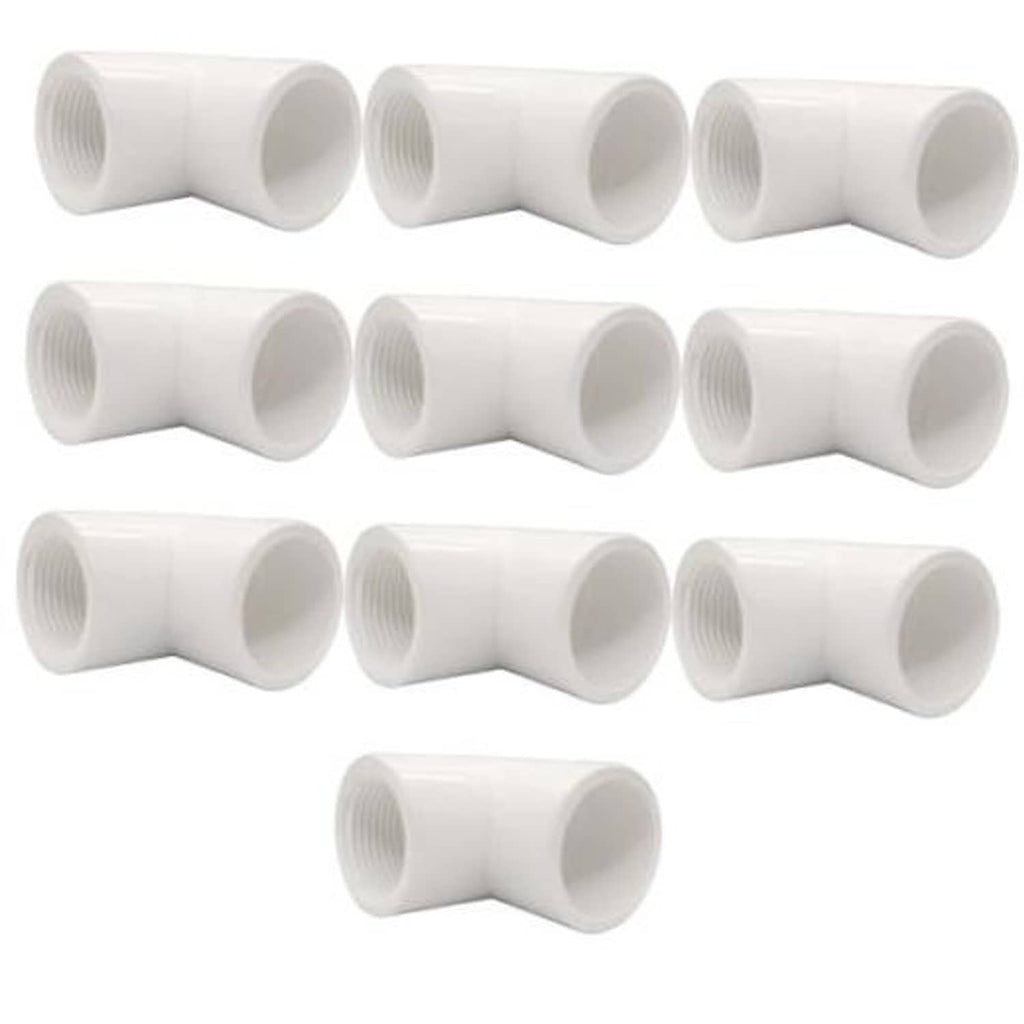 White PVC 90° elbow fitting, slip socket with female thread (set of 10)