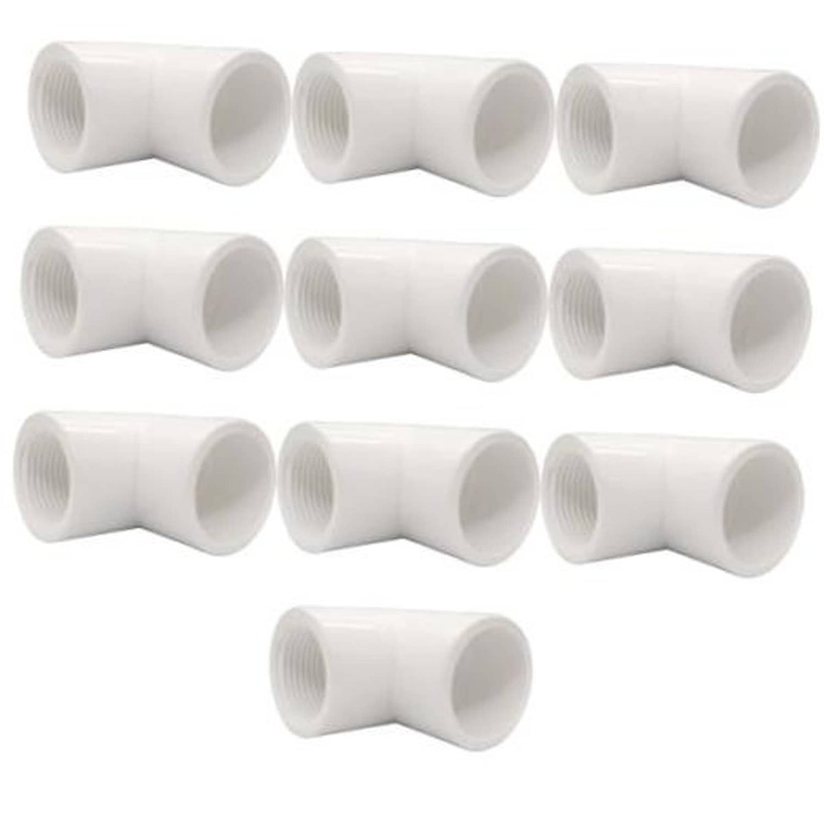 White PVC 90° elbow fitting, slip socket with female thread (set of 10)