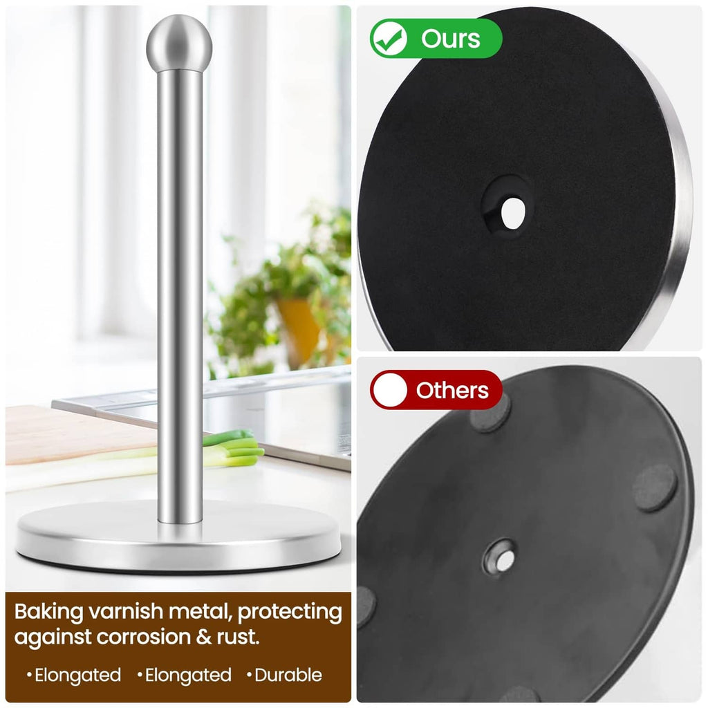Silver paper towel holder stand with protective finish on round base