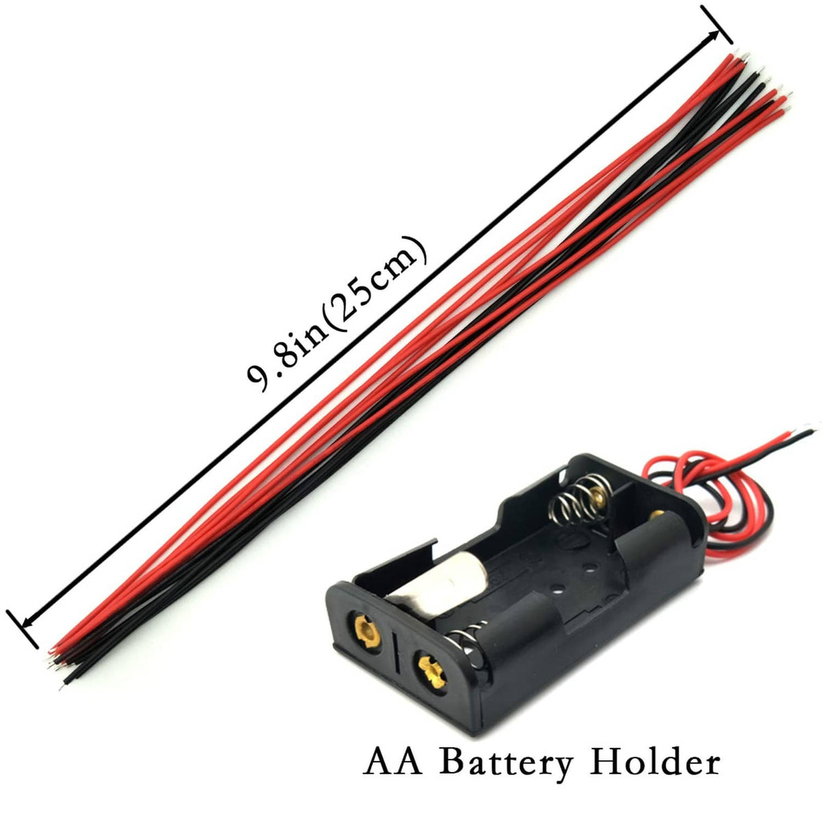 AA battery holder with red and black wire leads for small DC motor wiring