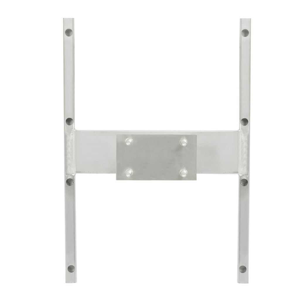 Aluminum H-mount spare tire carrier frame with bolt holes and mounting plate