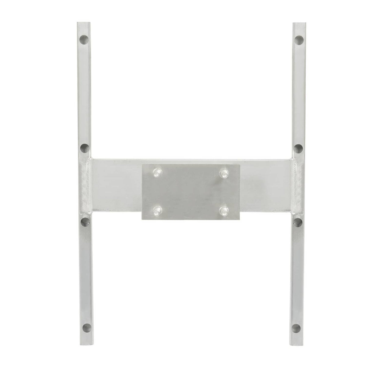 Aluminum H-mount spare tire carrier frame with bolt holes and mounting plate