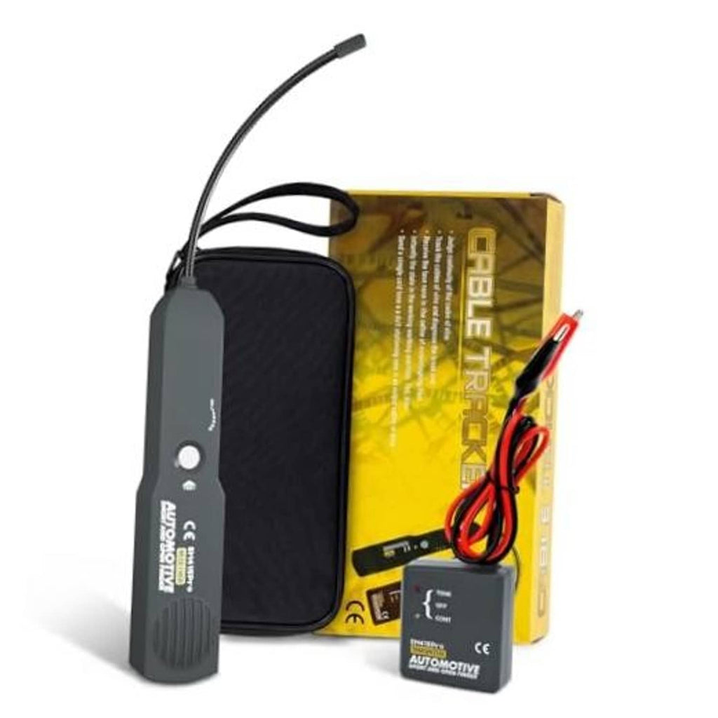 Automotive circuit tester kit with gray probe, red/black test leads, and carry pouch