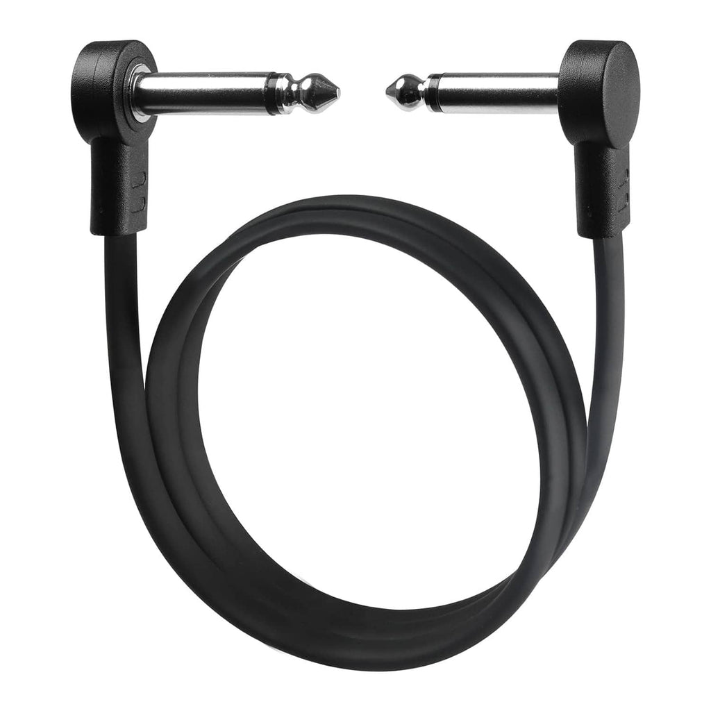 Black right-angle 1/4-inch TS guitar patch cable with looped cord and plugs.