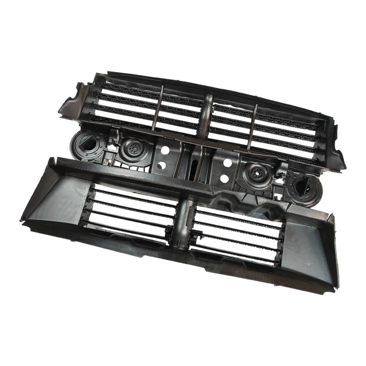 Front active grille shutter assembly with motor, black grille slats and internal components