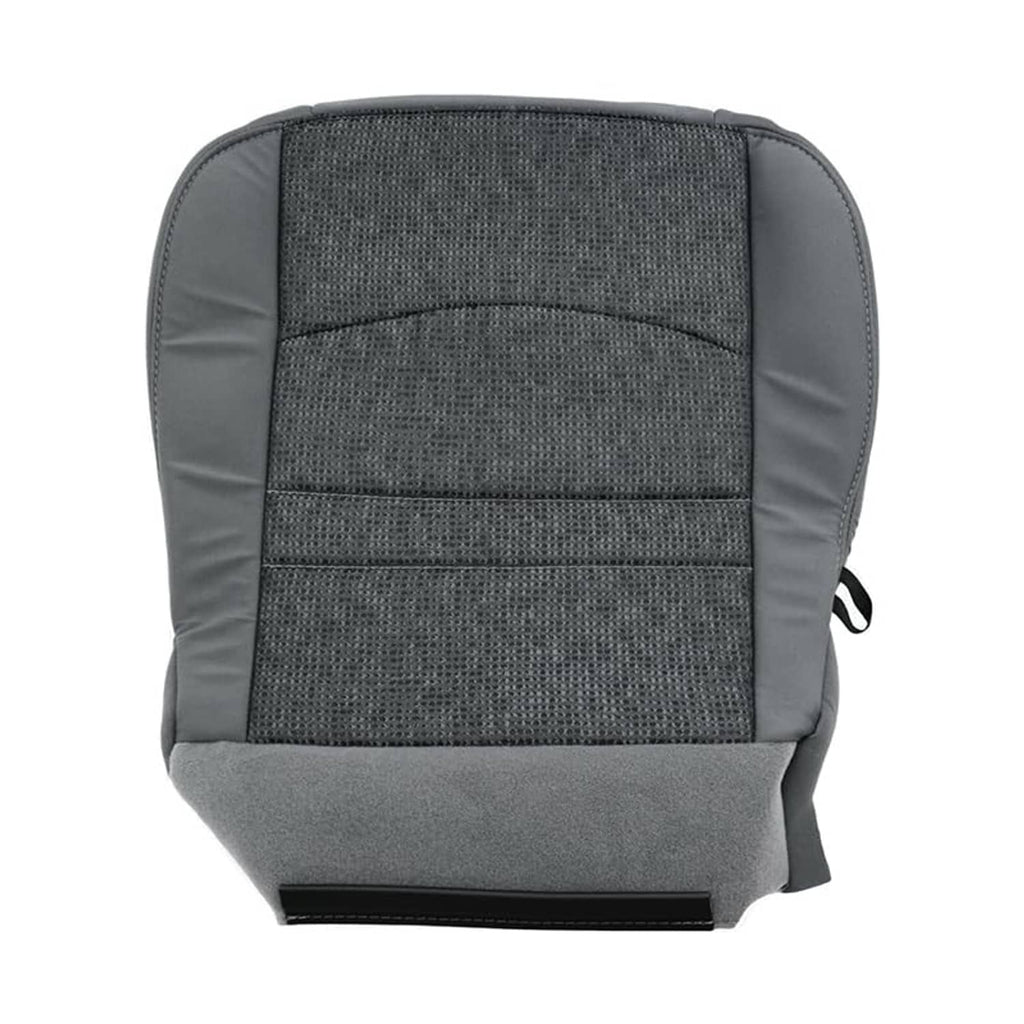 Gray fabric seat cover with textured middle panel and curved side bolsters