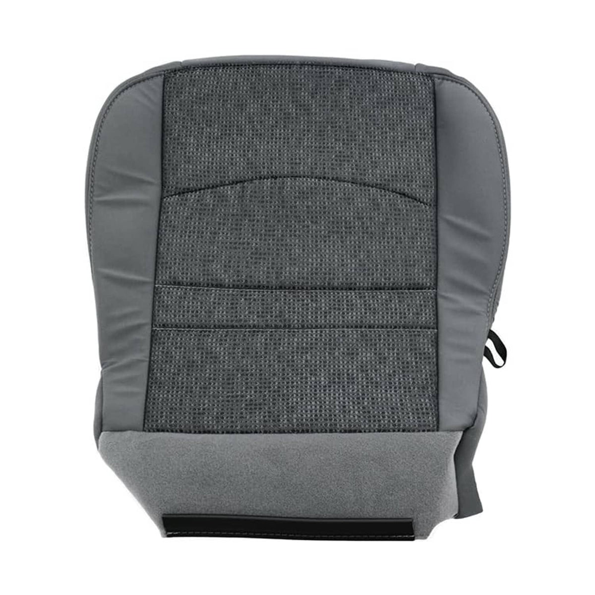 Gray fabric seat cover with textured middle panel and curved side bolsters