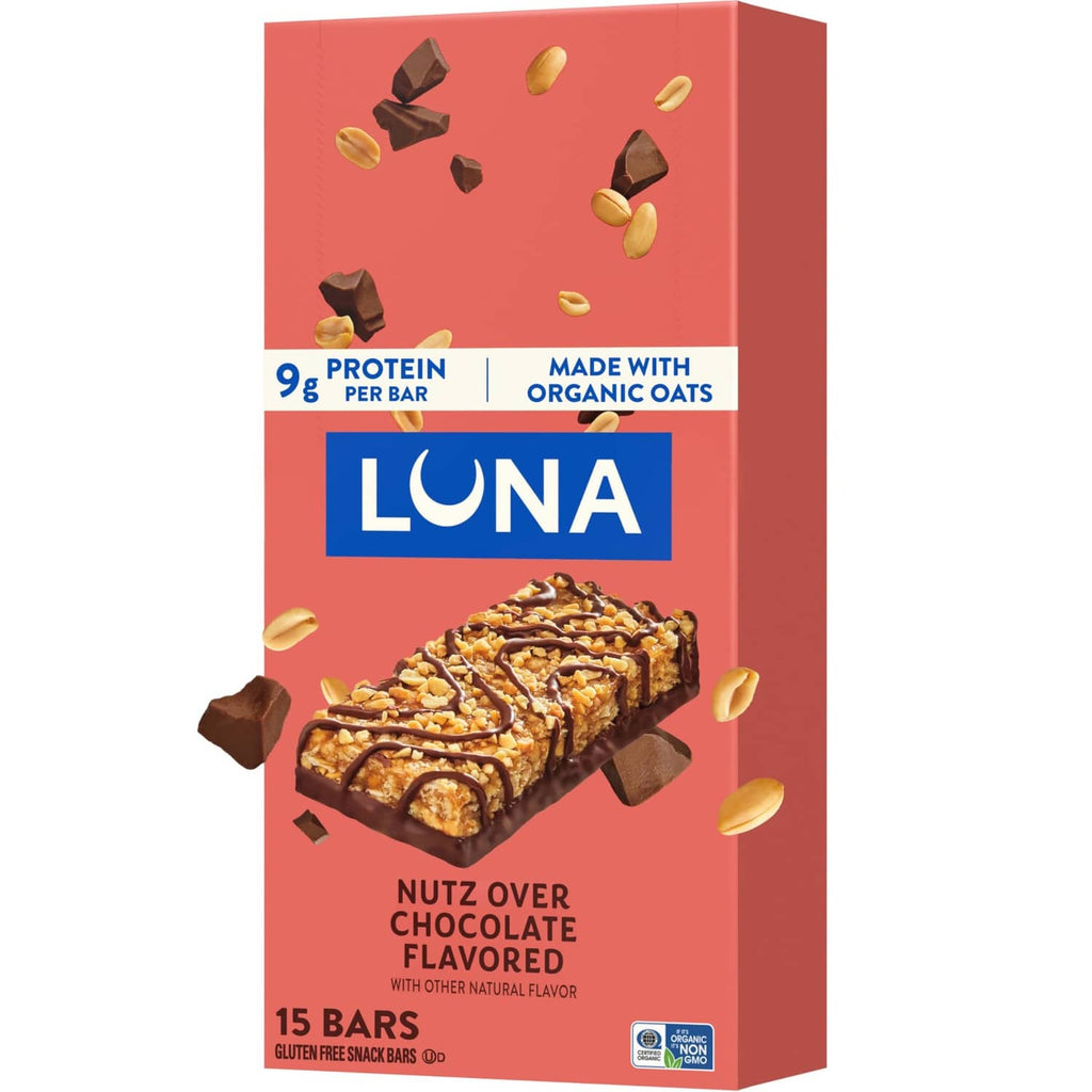 LUNA Nuts Over Chocolate protein bar multipack box, gluten-free, 15 bars
