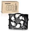 Radiator cooling fan assembly with black multi-blade fan and mounting frame