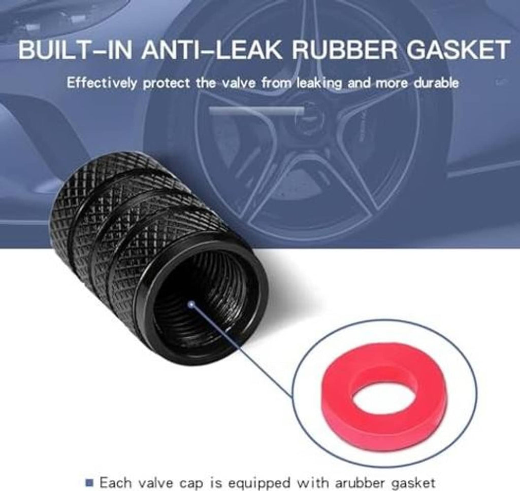 Black tire valve stem cap with rubber gasket and BMW logo detail