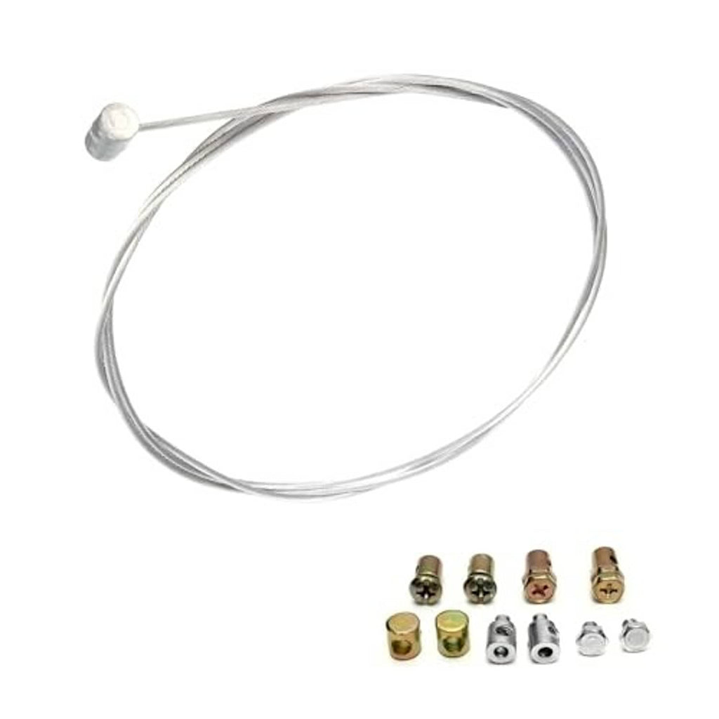 Motorcycle throttle cable kit with silver flexible cable and assorted metal connector fittings