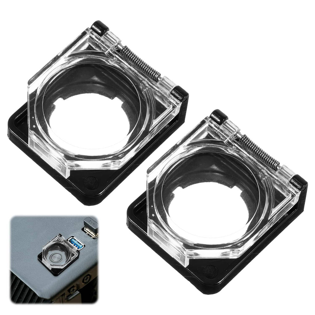 PC power button switch cover, clear plastic with black base and threaded studs
