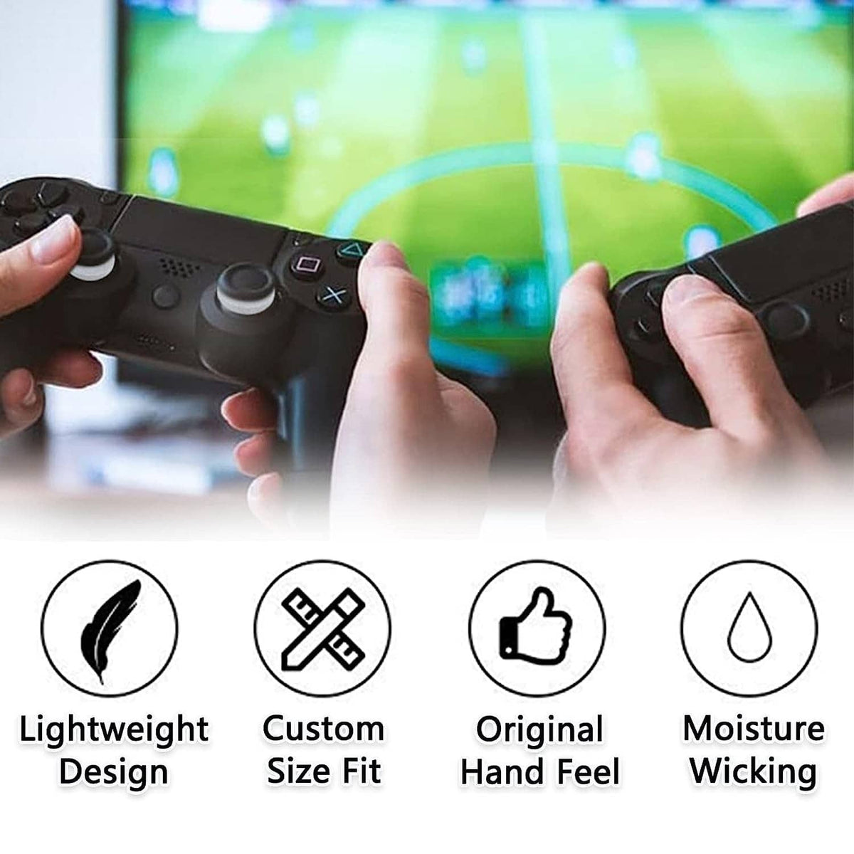 Aim assist thumbstick ring on black controller, hands adjusting the ring